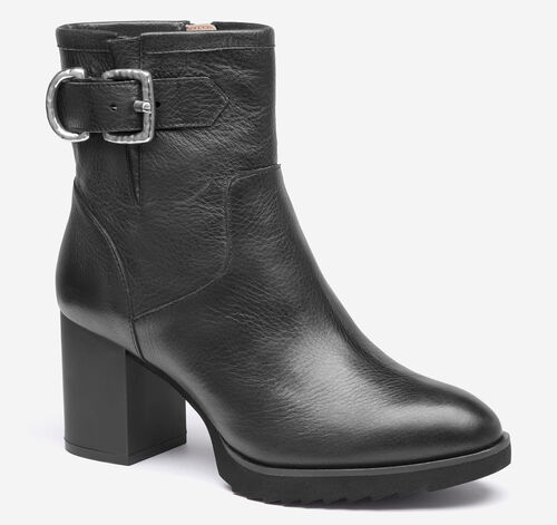 Izzie Buckle Bootie - Black Waterproof Calfskin