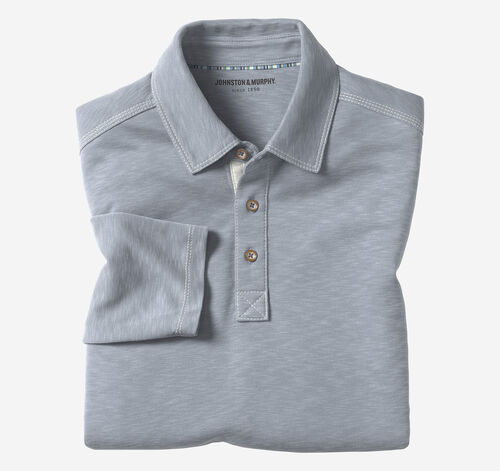 Vintage Slub Long-Sleeve Polo - Dusty Blue