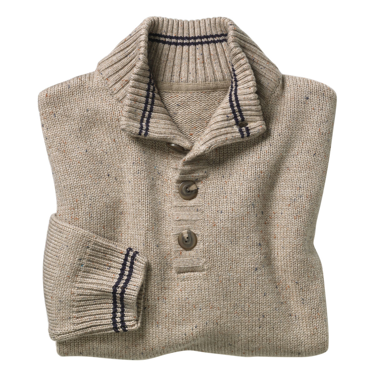Quarter-Button Tweed Sweater image number null