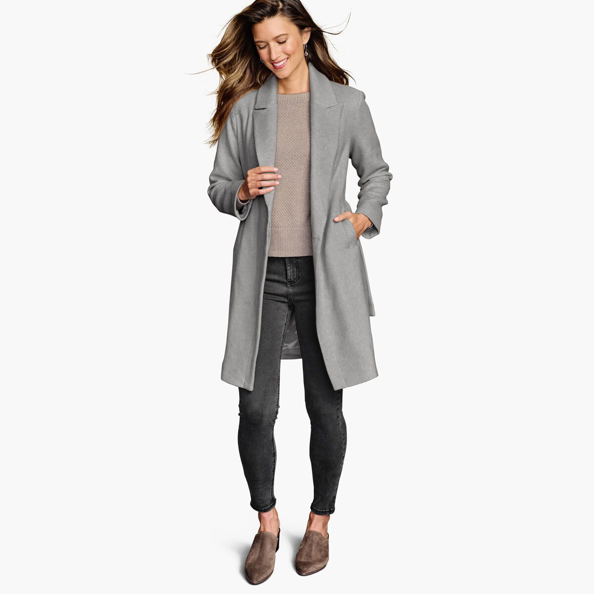 Wool-Blend Coat with Removable Knit Collar image number null