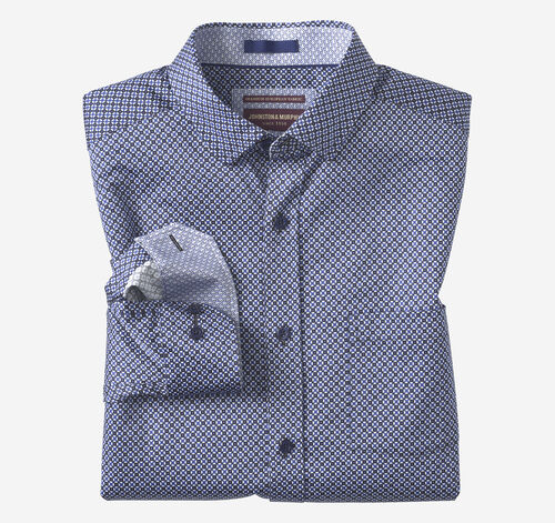 Logan Printed Long-Sleeve Shirt - Blue/Black Diamond Tile