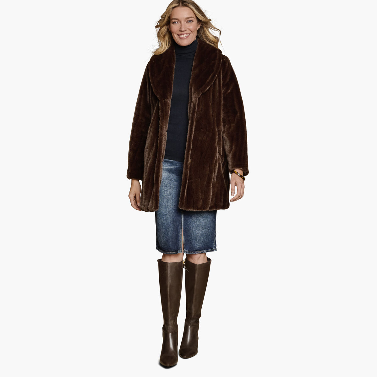 Textured Faux-Fur Coat image number null
