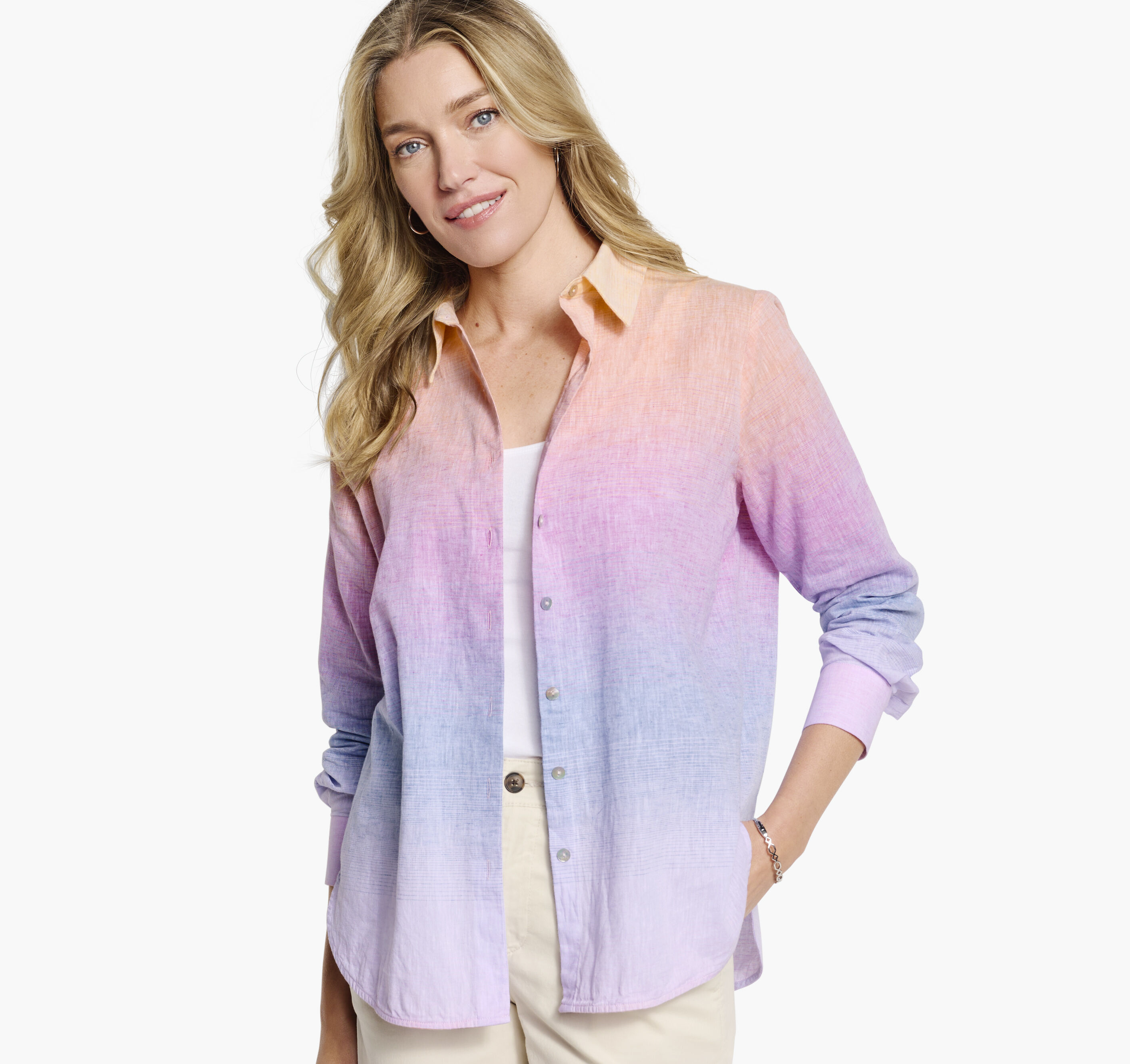 Women's Ombre Button-Front Shirt in Rainbow | Johnston & Murphy