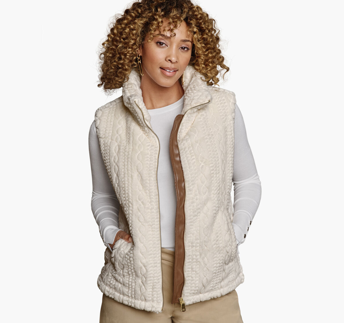 Cable Faux-Fur Vest image number null