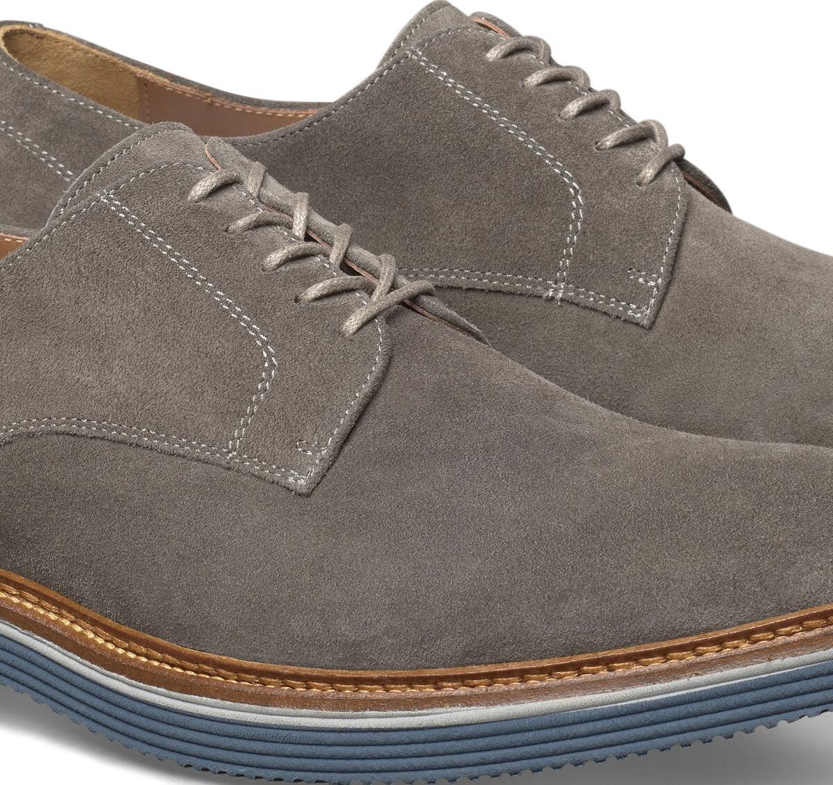 Close-up of the Johnston & Murphy Jenson suede upper and welt