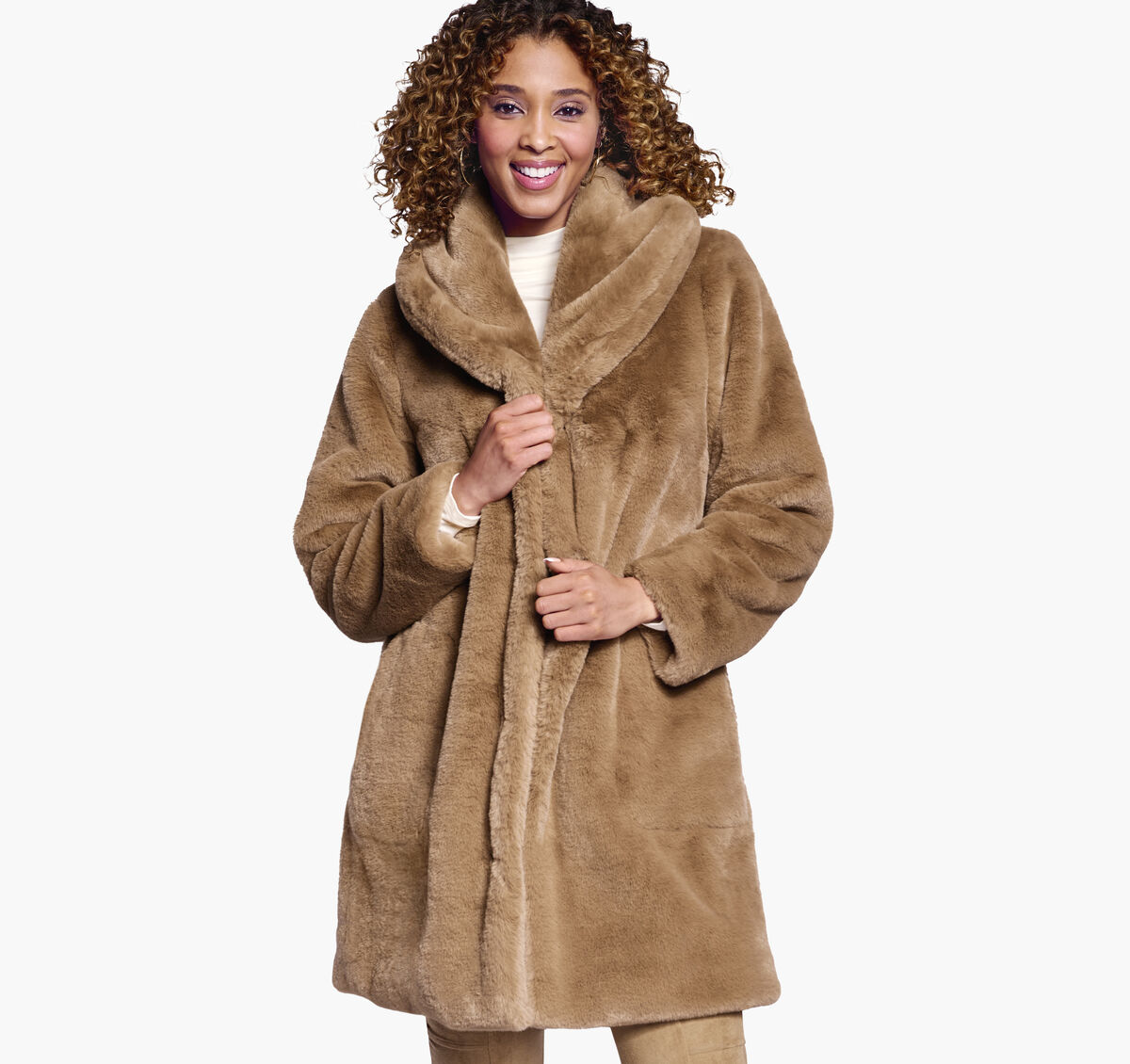 Faux-Fur Shawl-Collar Coat image number null