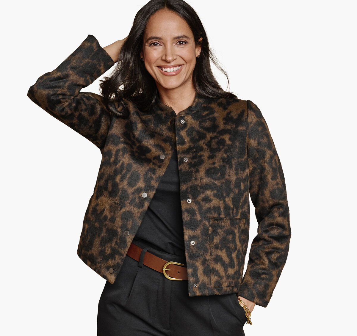 Brushed Leopard-Print Bomber image number null