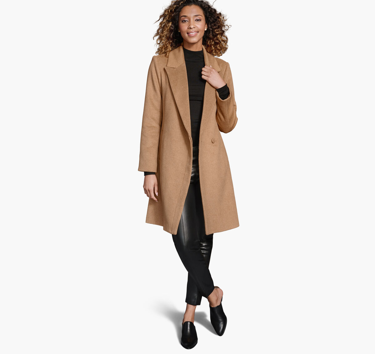 Wool-Blend Coat with Removable Knit Collar image number null