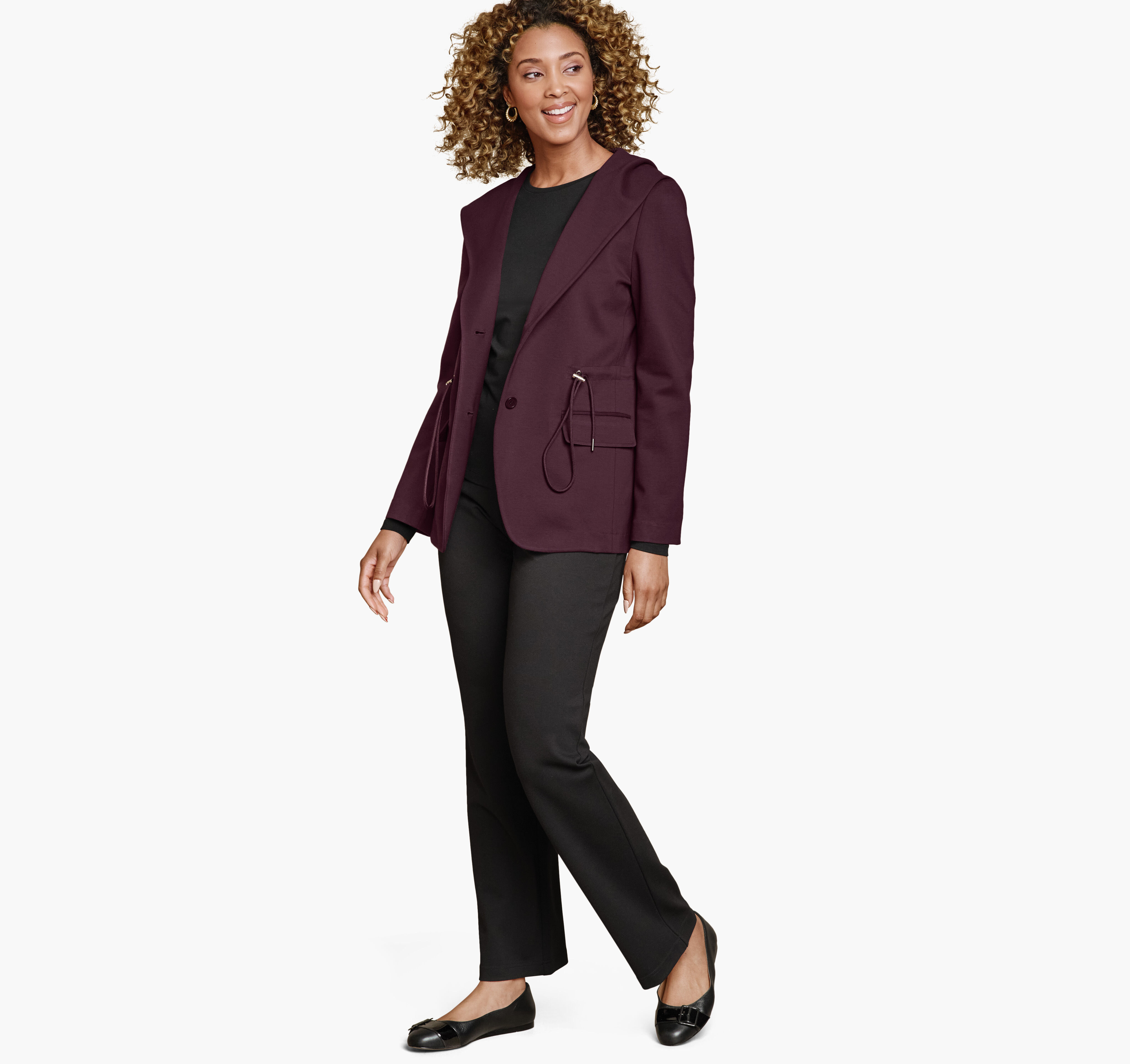 Women's XC Flex® Shawl-Collar Blazer with Hood in Burgundy