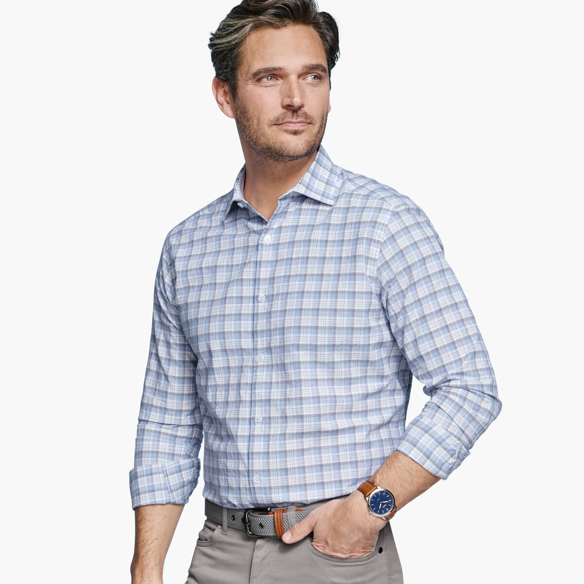 Linen-Blend Dress Shirt image number null