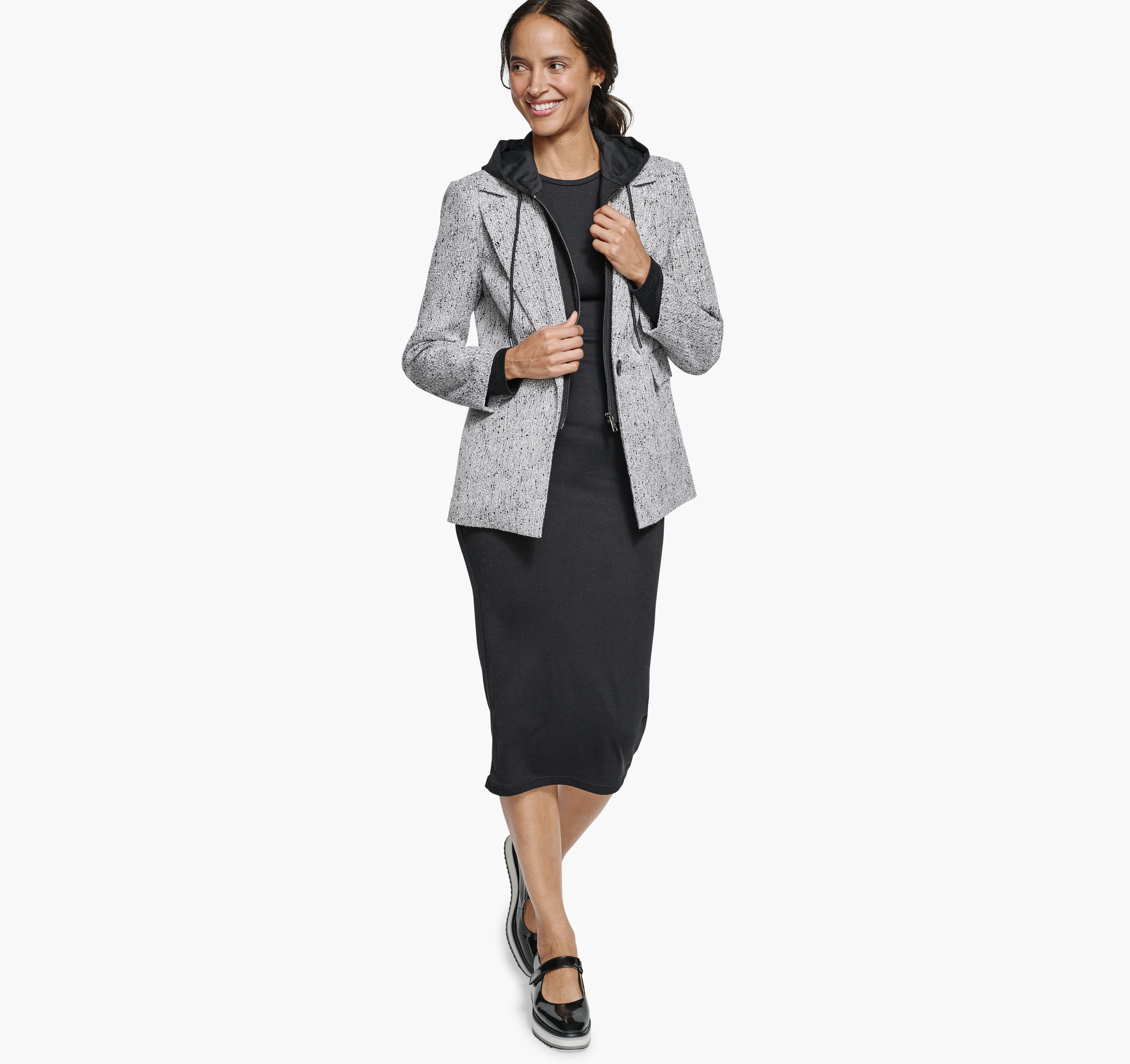 Tweed Blazer with Removable Hooded Bib