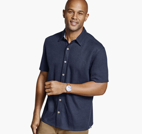 Linden Textured Short-Sleeve Shirt - Navy