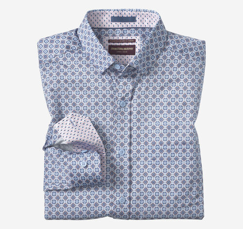 Logan Printed Long-Sleeve Shirt - Blue/Pink Floral Tile