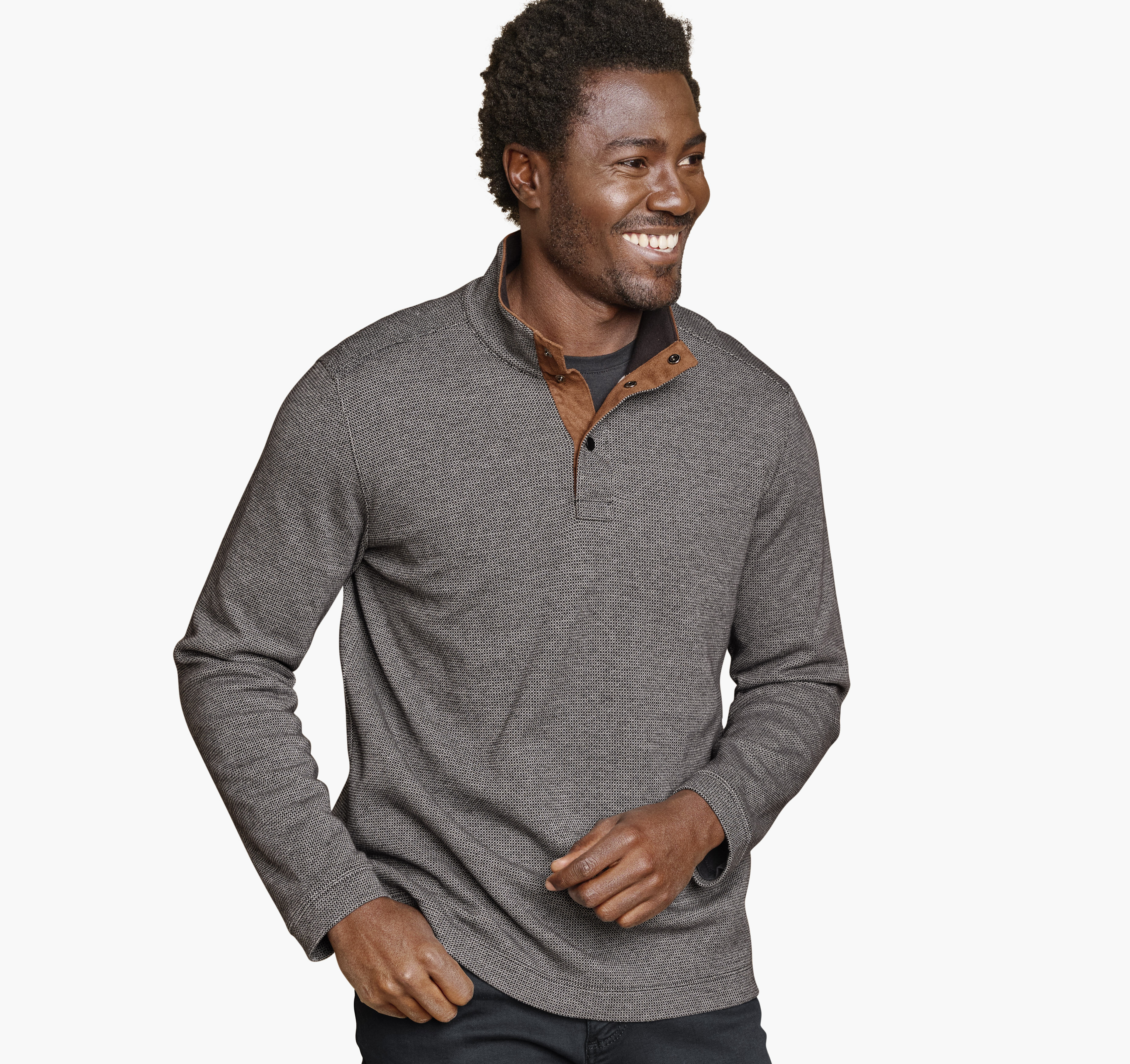 Men's Knit Jacquard Quarter-Snap Pullover in Gray | Johnston & Murphy