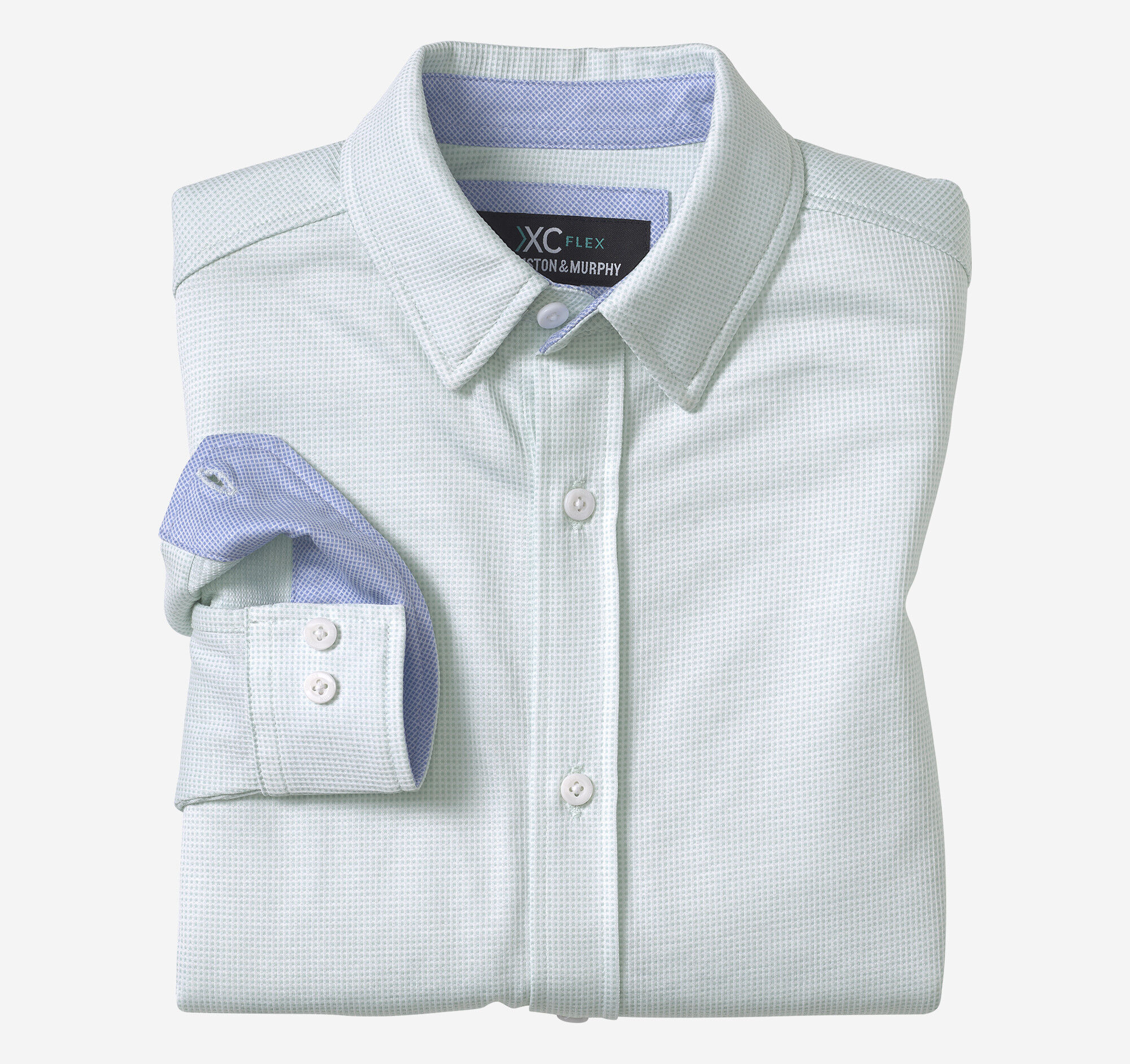 FINX COTTON SHIRTS LONG SLEEVE｜MINT Boys XC Flex® Stretch Long-Sleeve Shirt in Mint Pin Check