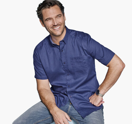 Logan Printed Short-Sleeve Shirt - Navy Mini Circle