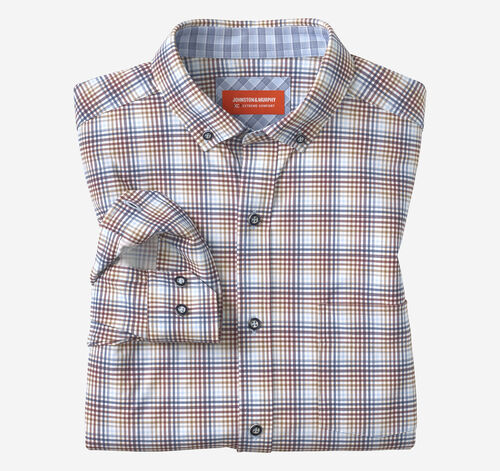 XC+&trade; Motion Long-Sleeve Sport Knit Shirt - Burgundy Multi Layered Plaid