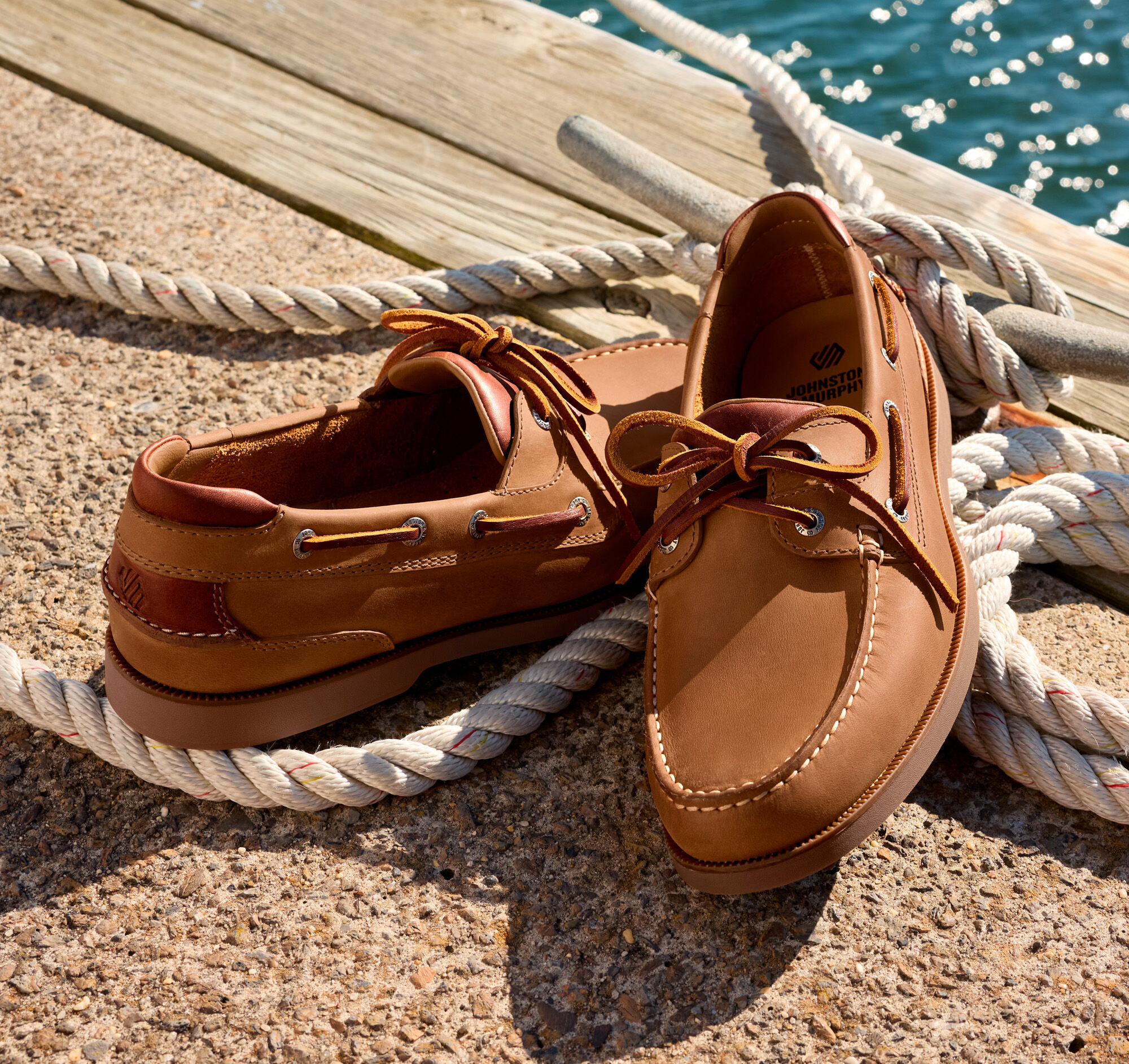 Men's Ventura 2-Eye Boat Shoe in Tan Full Grain | Johnston & Murphy
