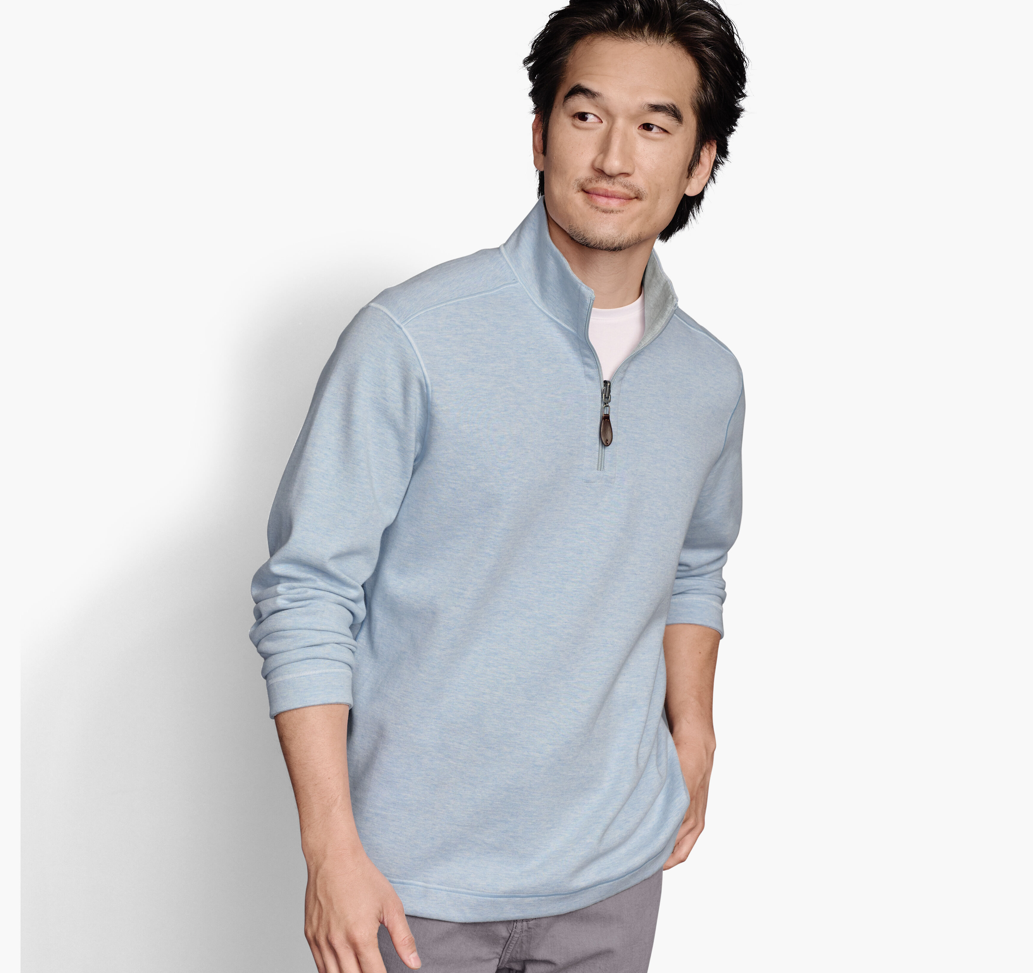 Men's Reversible Solid Quarter-Zip in Light Blue/Light Gray