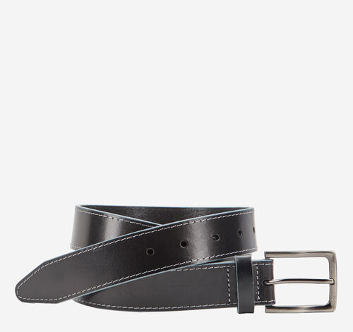 Waxy Gray-Edged Leather Belt - Black