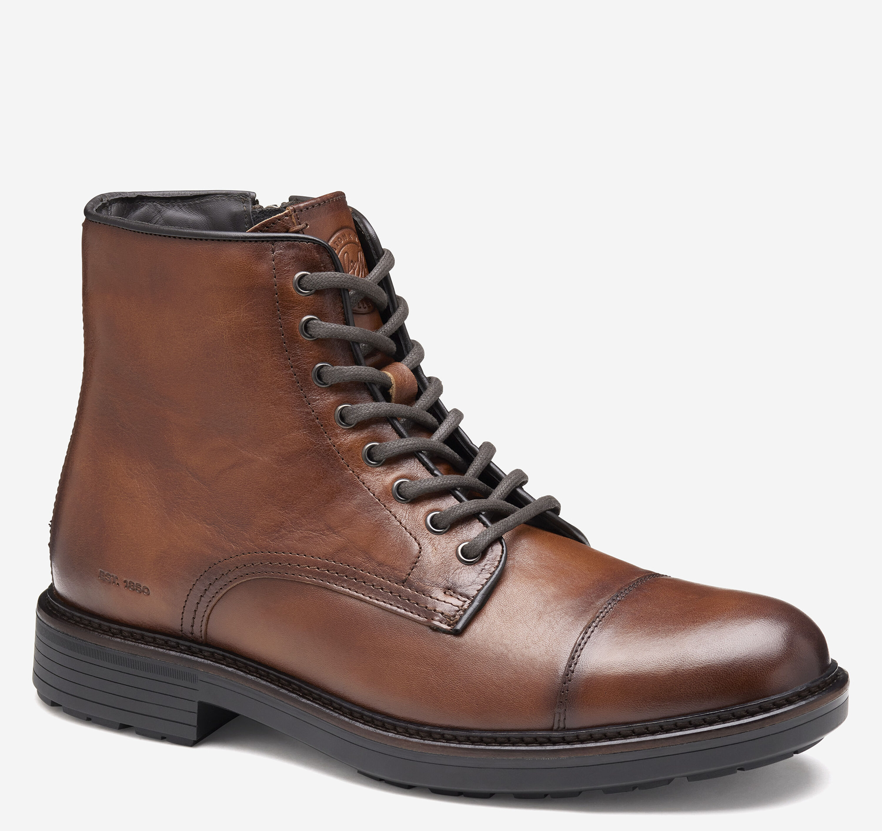 THE MENS STORE Mens Black Traction Sole Cap Toe Block Heel Leather Boots Shoes 9 Handcrafted Men main image 4