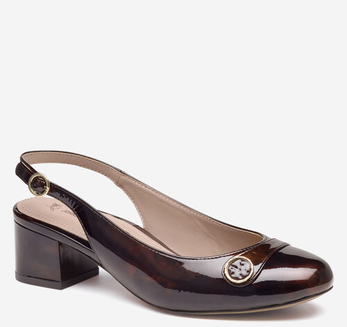 Sienna Button Slingback - Dark Brown Brushed Italian Patent Leather