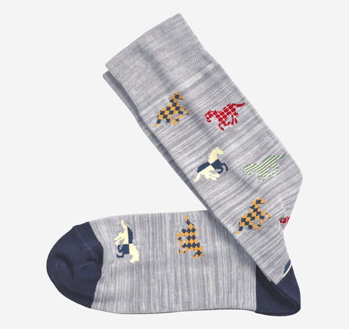 Space-Dyed Novelty Socks - Light Gray Horses