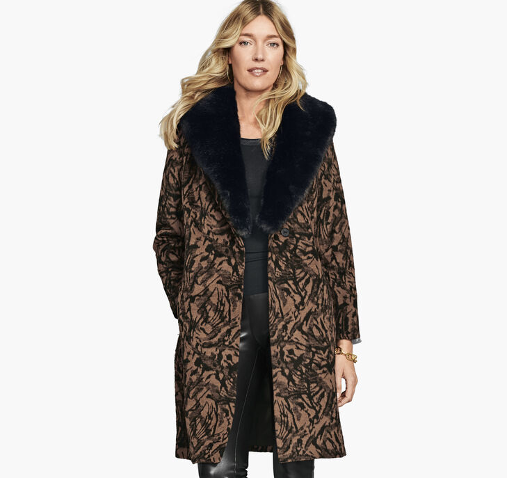 Johnston & Murphy Marble-Print Coat with Faux-Fur Collar. 1