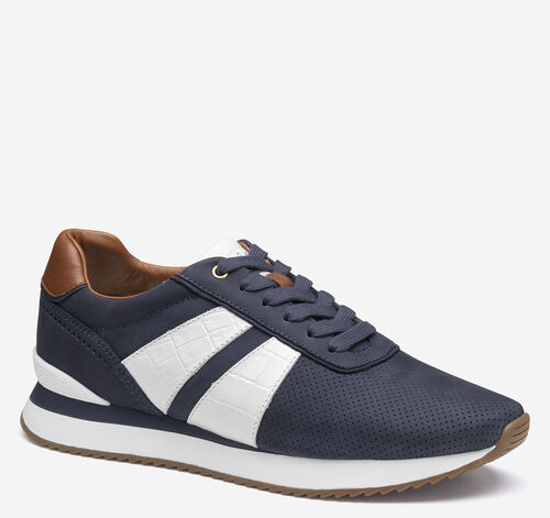 Morgan U-Throat Jogger - Navy Nubuck/White Croc-Embossed Full-Grain Leather