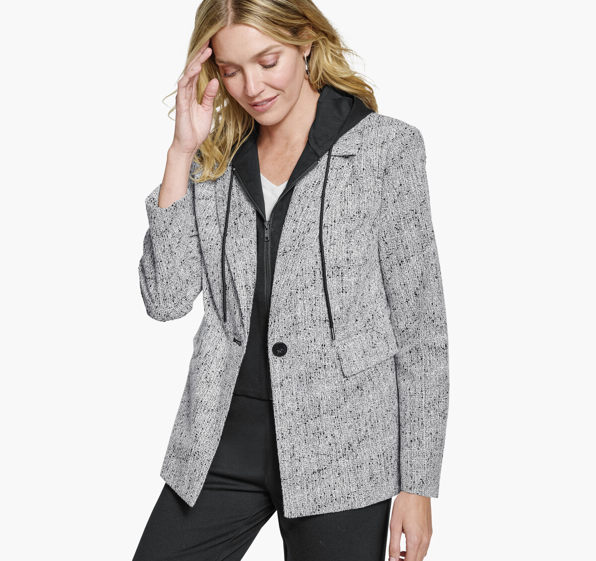 Tweed Blazer with Removable Hooded Bib image number null