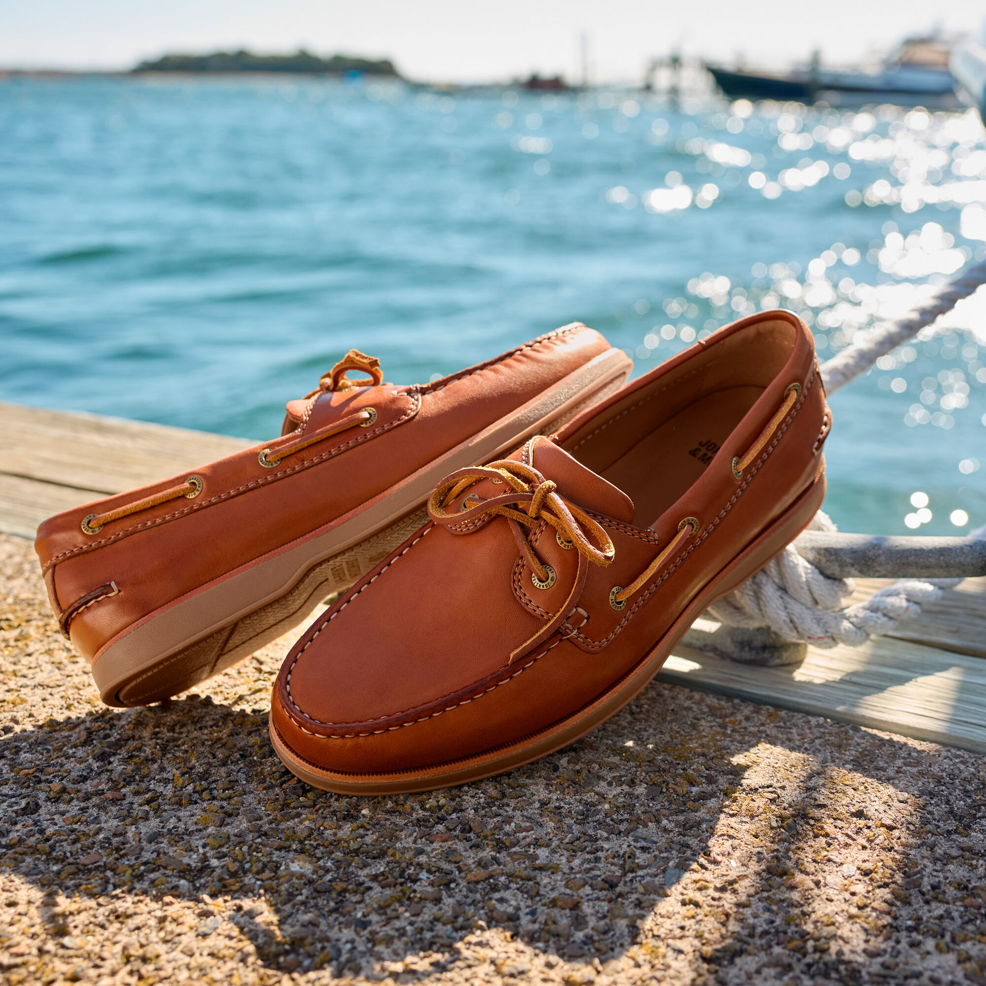 Men's Monaco 2-Eye Boat Shoe in Tan Glove Leather Johnston Murphy
