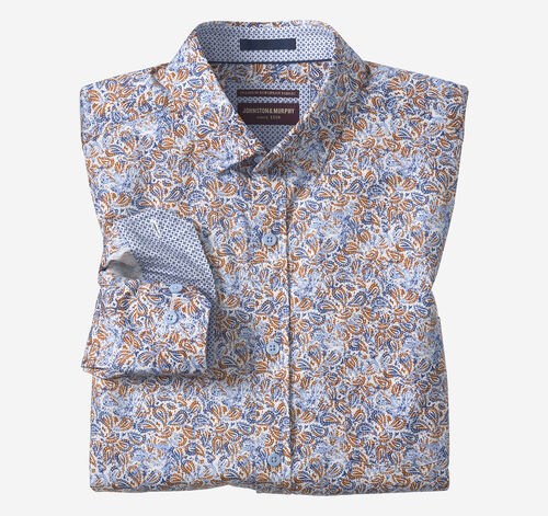 Logan Printed Long-Sleeve Shirt - Orange/Navy Paisley
