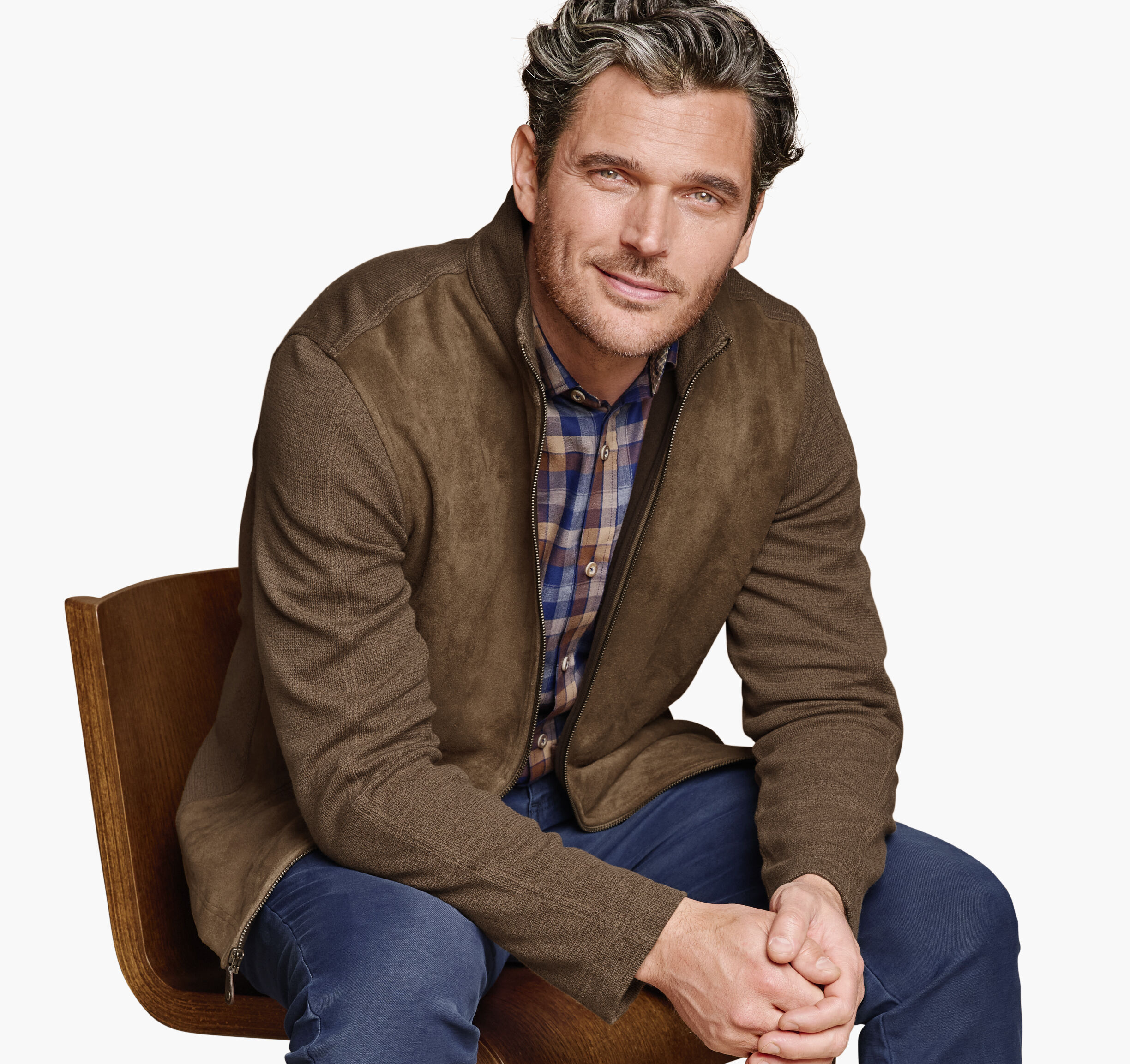 Men's Faux-Suede Full-Zip in Camel | Johnston & Murphy