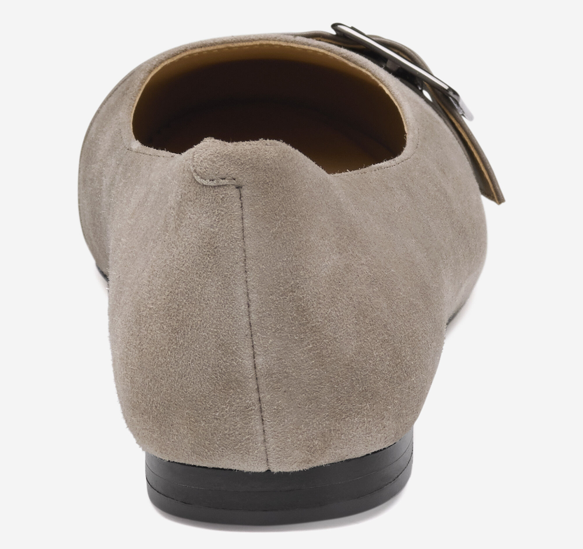 Women's Claire Belted Flat in Taupe Kid Suede/Glove Leather