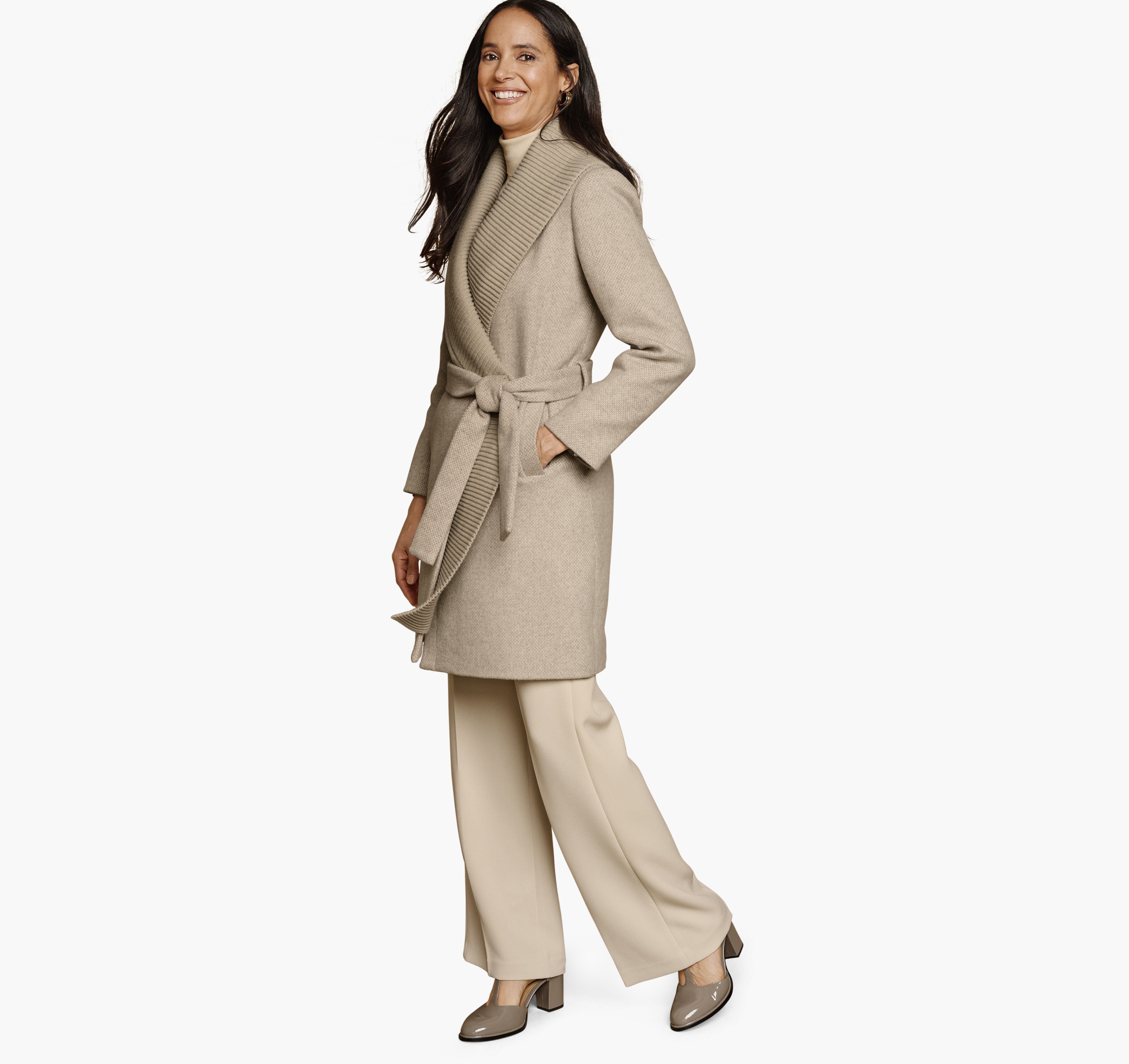 Women's Wool-Blend Coat with Removable Knit Collar | Johnston & Murphy