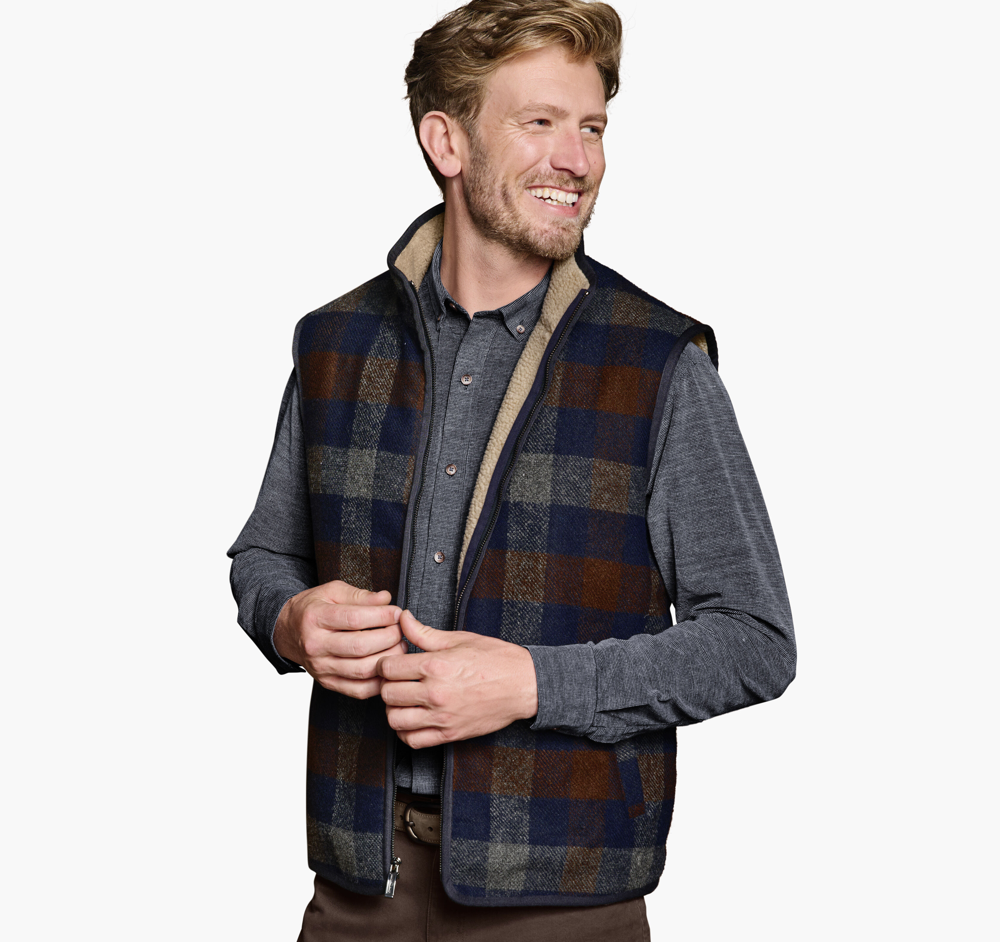 Plaid Sherpa-Lined Vest