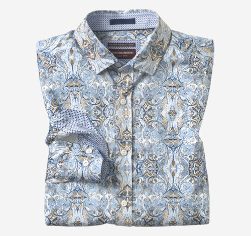 Logan Printed Long-Sleeve Shirt - Blue/Brown Large Medallion