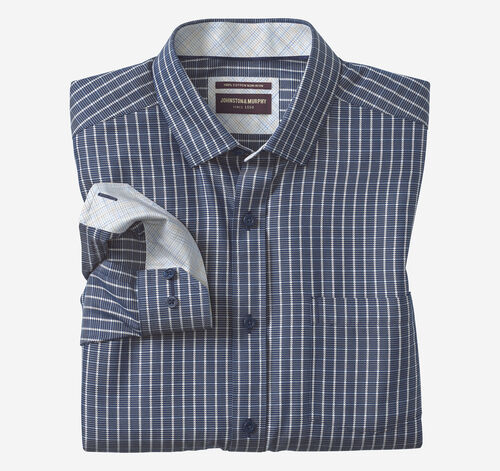 Non-Iron Dress Shirt - Navy/Tan Twill Grid