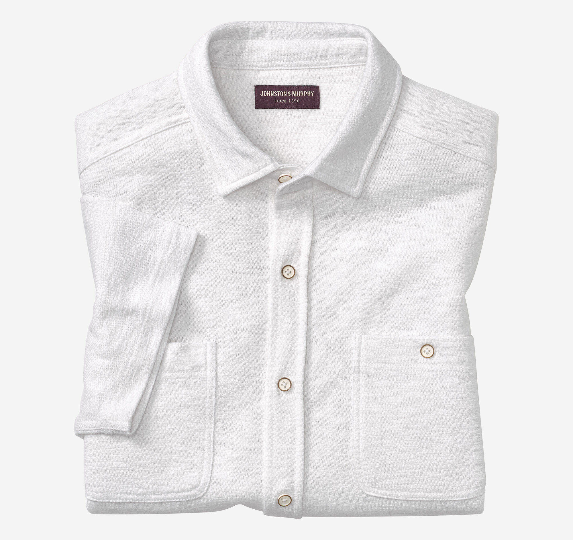 Men's Double Pocket Knit Shirt in White | Johnston & Murphy