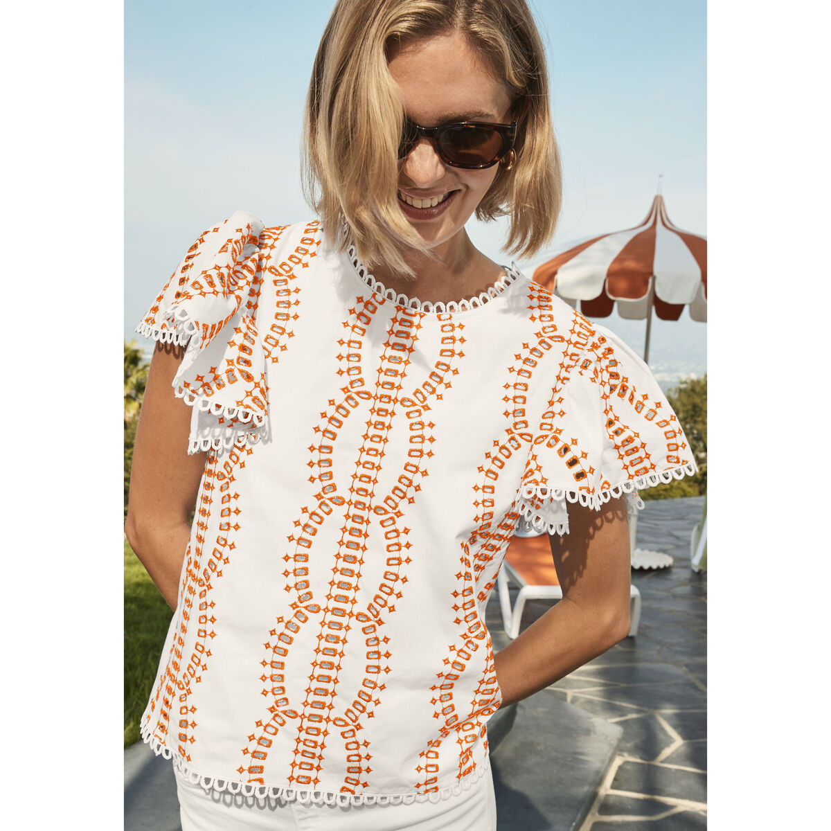 Game Day Eyelet Flutter Sleeve Top image number null