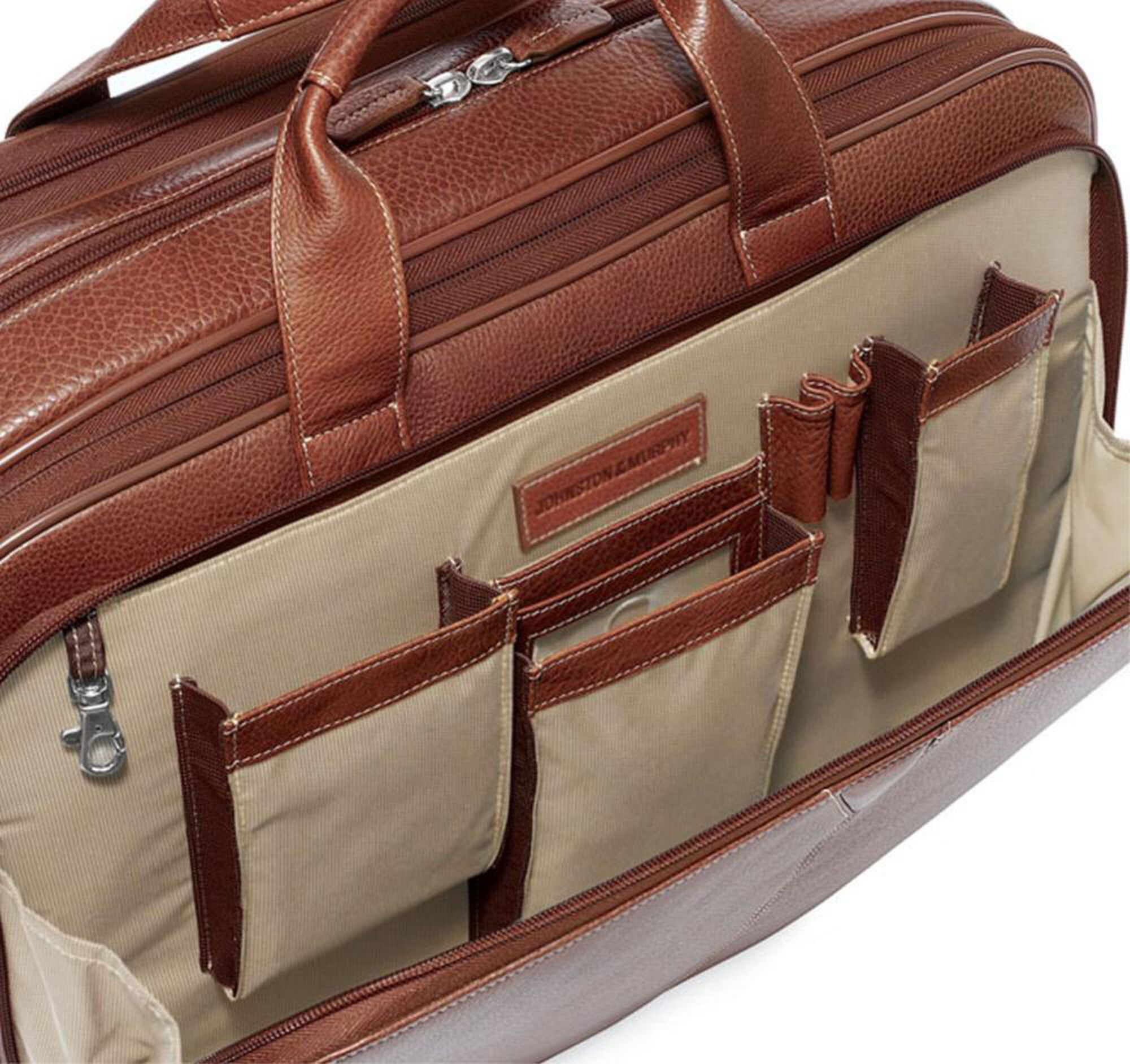 Double-Zip Leather Briefcase | Johnston & Murphy