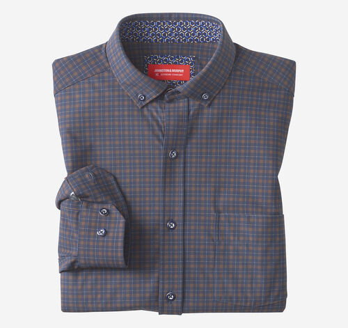 XC+&trade; Motion Long-Sleeve Sport Knit Shirt - Navy/Rust Tattersall