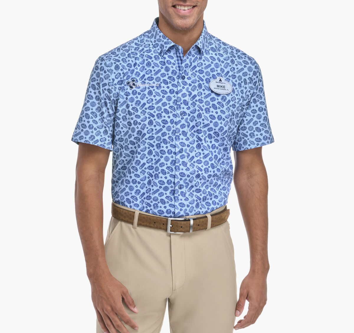 Men's Short Sleeve Button Front Resort Logo Print Woven Shirts image number null