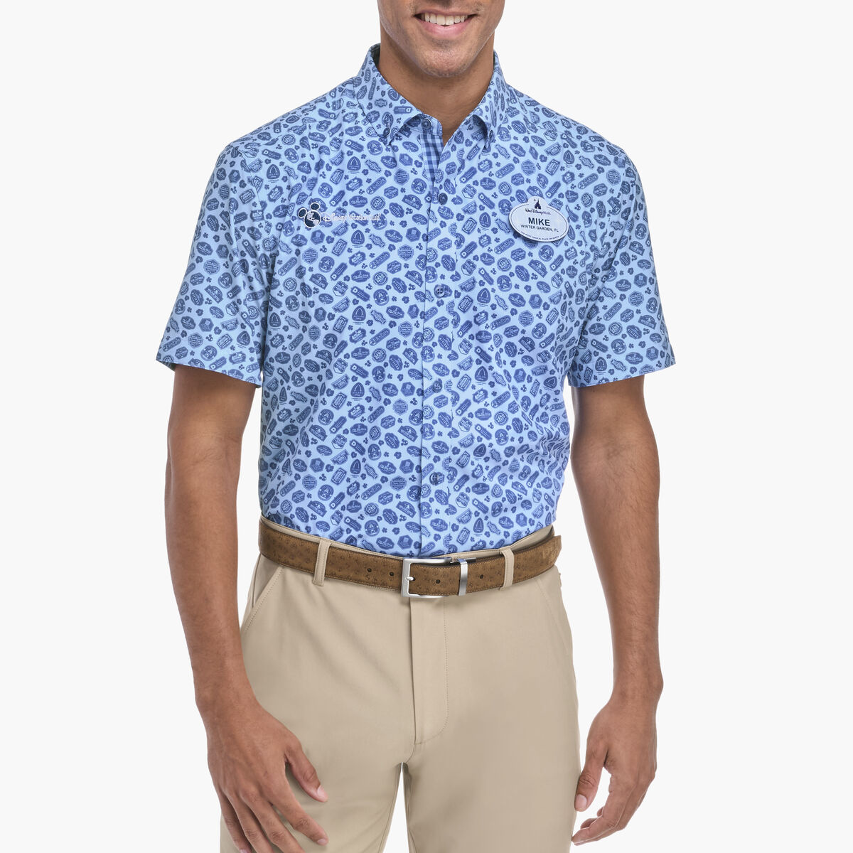 Men's Short Sleeve Button Front Resort Logo Print Woven Shirts image number null