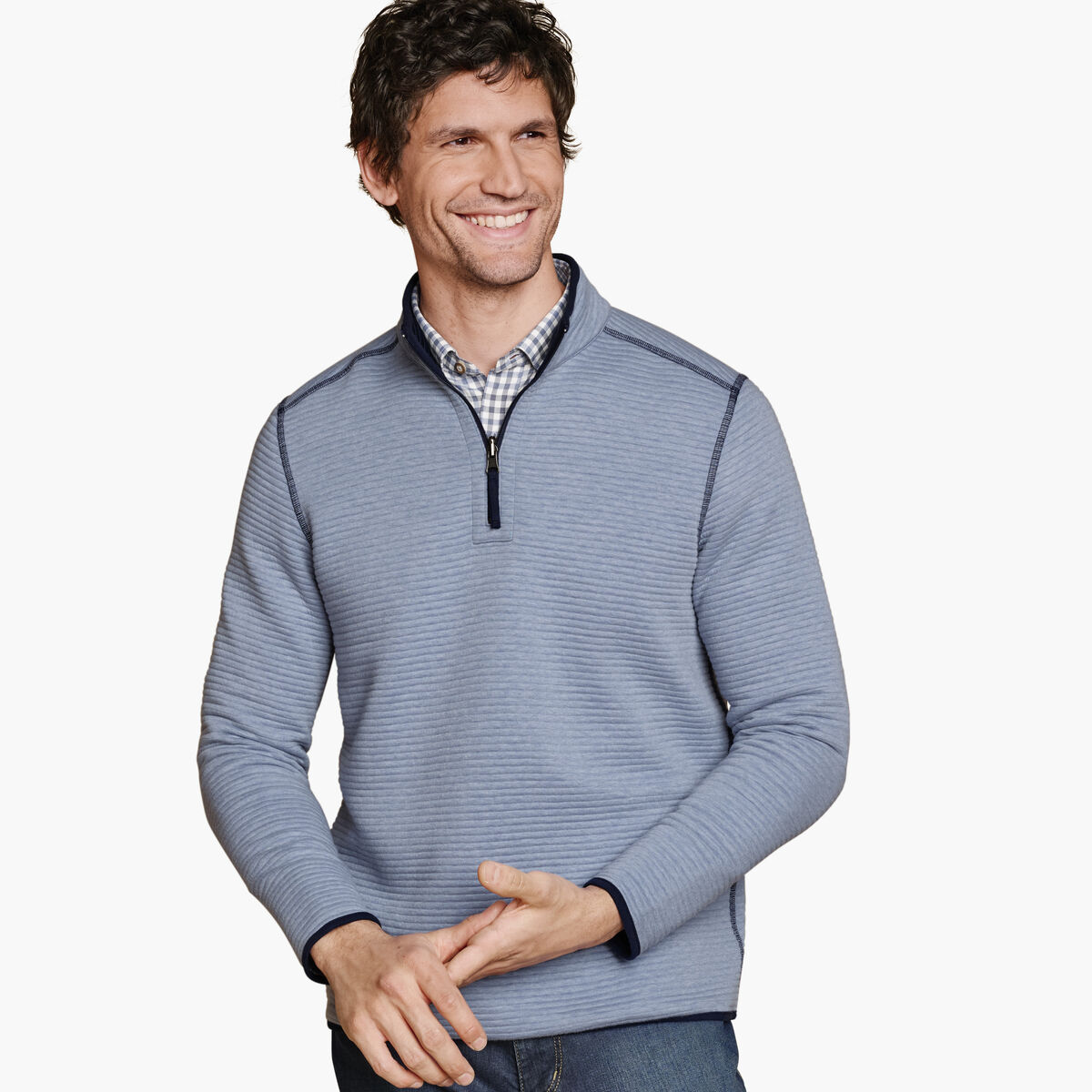 Reversible Channel-Quilted Quarter-Zip image number null