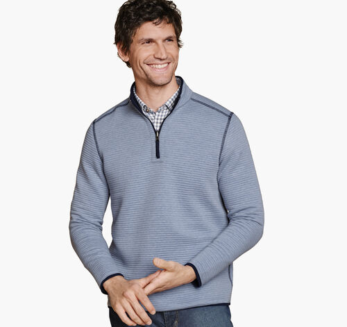 Reversible Channel-Quilted Quarter-Zip - Light Blue Heather/Navy