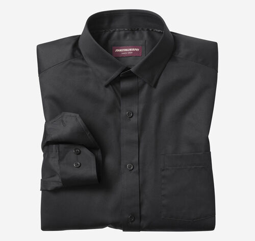 Long-Sleeve Dress Shirt - Black Sateen Poplin