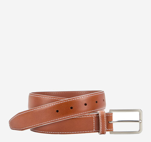 White-Edged Textured Leather Belt - Tan
