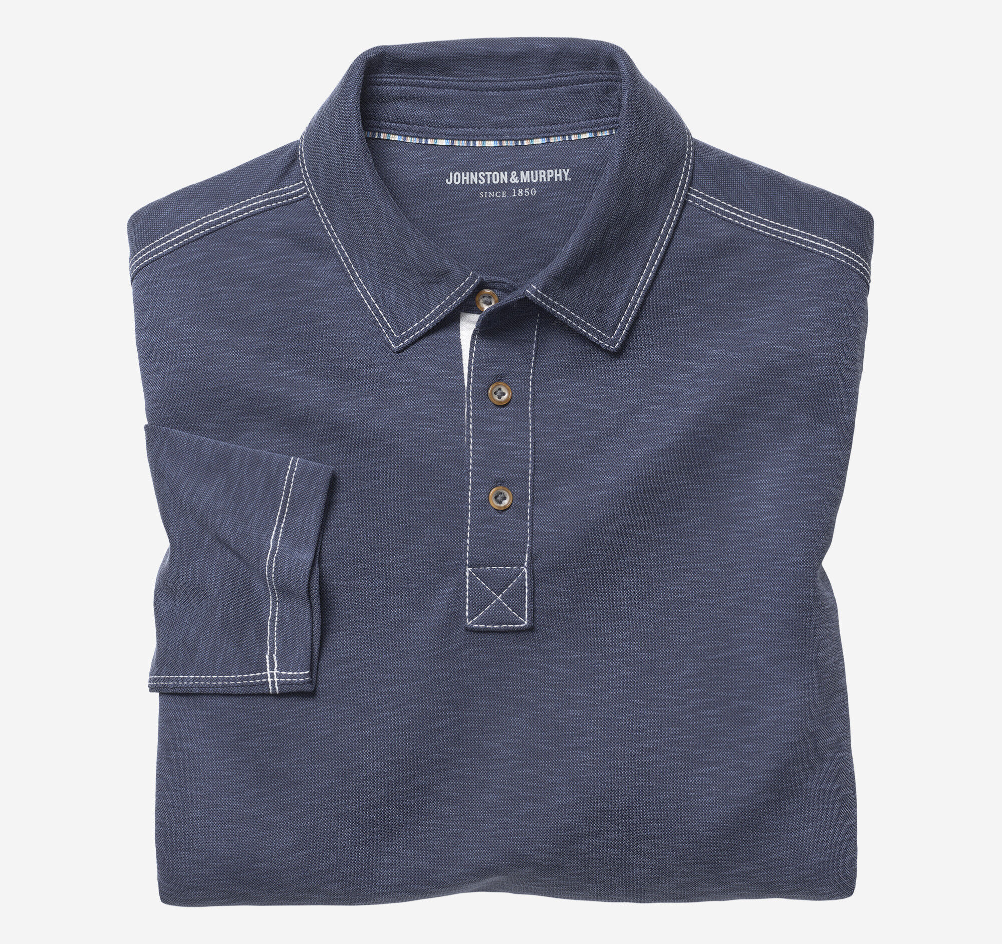 Men's Vintage Slub Long-Sleeve Polo in Navy | Johnston & Murphy