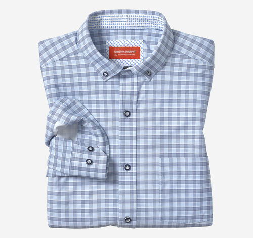 XC+&trade; Motion Long-Sleeve Sport Knit Shirt - Blue/Navy Two-Tone Gingham